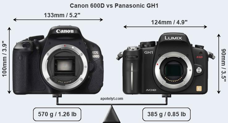Size Canon 600D vs Panasonic GH1