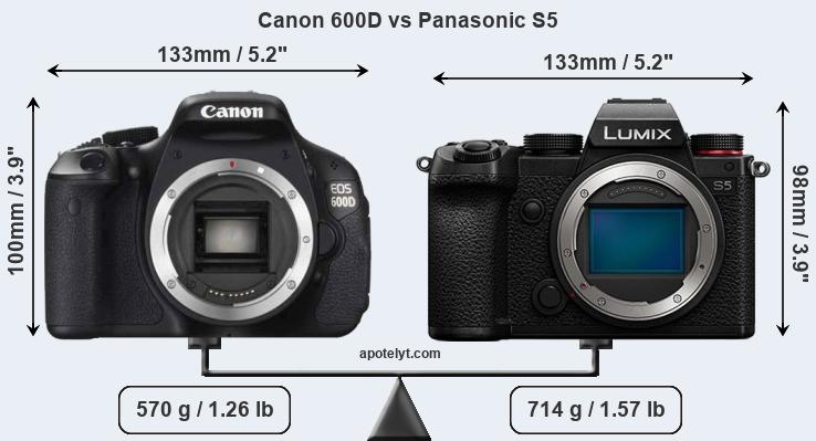 Size Canon 600D vs Panasonic S5