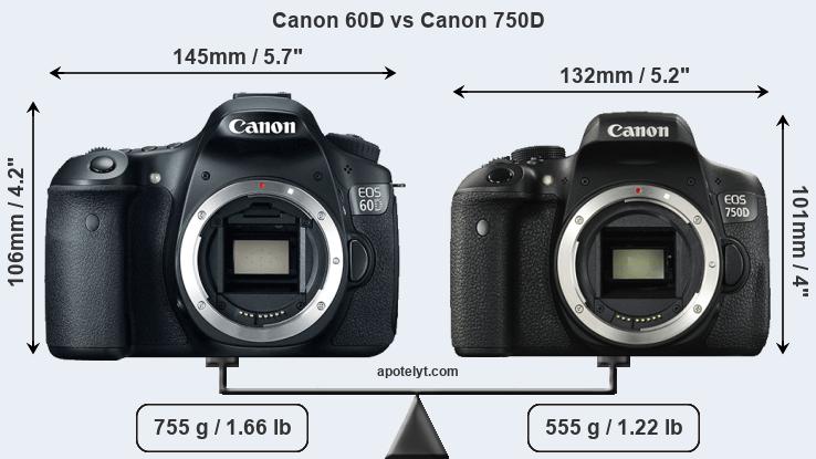 Size Canon 60D vs Canon 750D