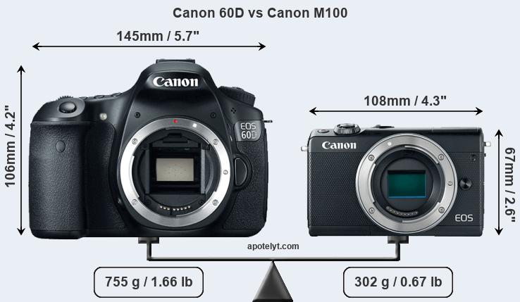 Size Canon 60D vs Canon M100