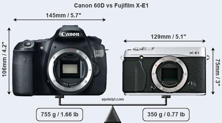 Size Canon 60D vs Fujifilm X-E1