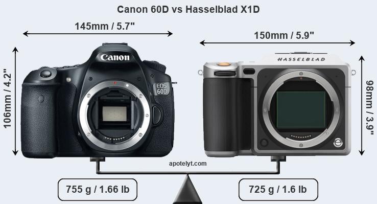 Size Canon 60D vs Hasselblad X1D