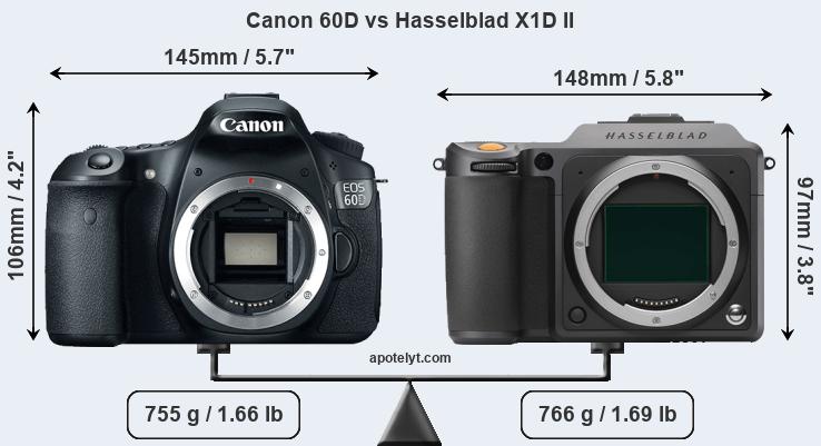 Size Canon 60D vs Hasselblad X1D II