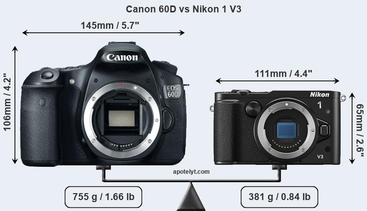 Size Canon 60D vs Nikon 1 V3