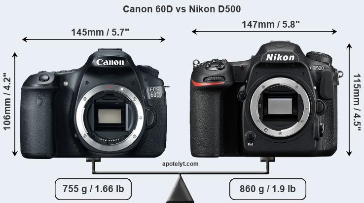 Size Canon 60D vs Nikon D500