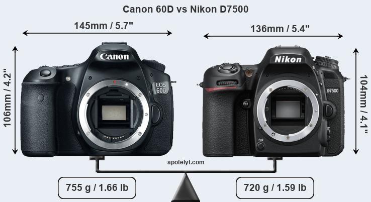 Size Canon 60D vs Nikon D7500