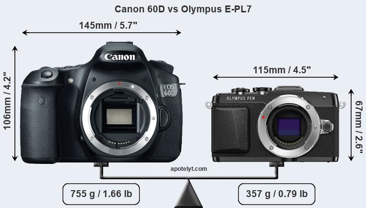 Size Canon 60D vs Olympus E-PL7
