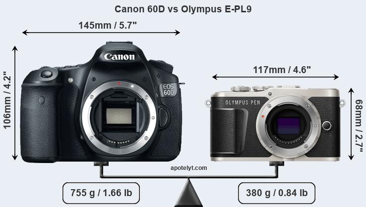 Size Canon 60D vs Olympus E-PL9