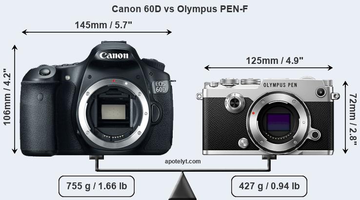 Size Canon 60D vs Olympus PEN-F