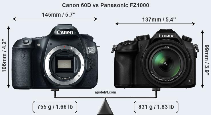 Size Canon 60D vs Panasonic FZ1000