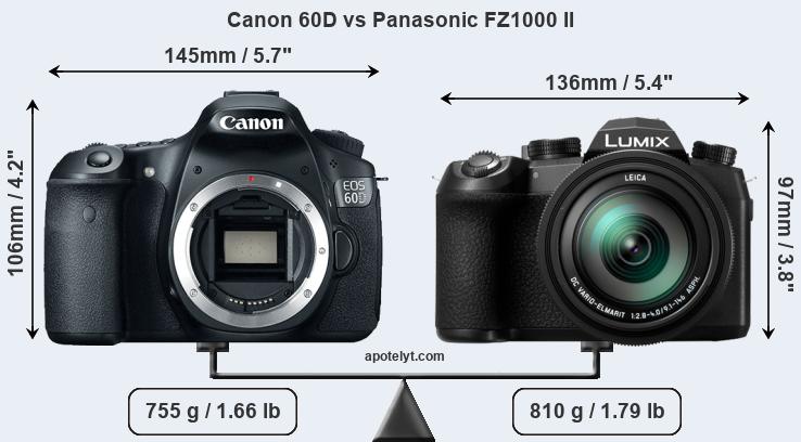 Size Canon 60D vs Panasonic FZ1000 II