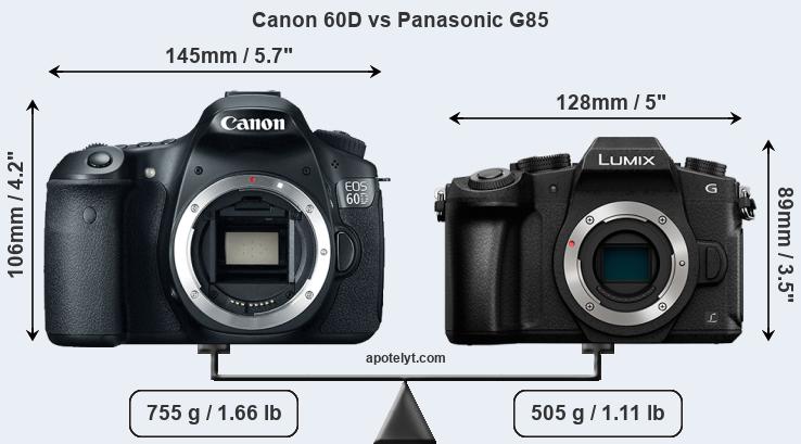 Size Canon 60D vs Panasonic G85
