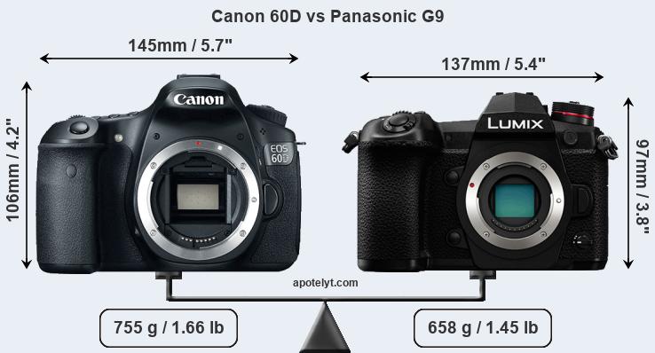 Size Canon 60D vs Panasonic G9