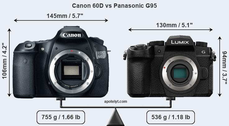 Size Canon 60D vs Panasonic G95