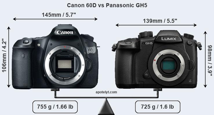Size Canon 60D vs Panasonic GH5
