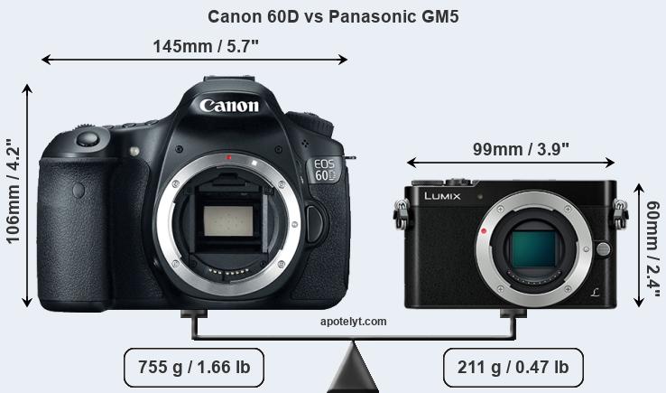 Size Canon 60D vs Panasonic GM5