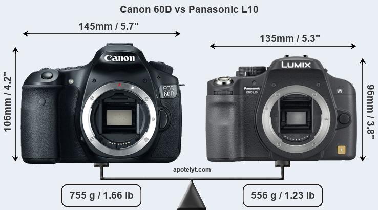 Size Canon 60D vs Panasonic L10