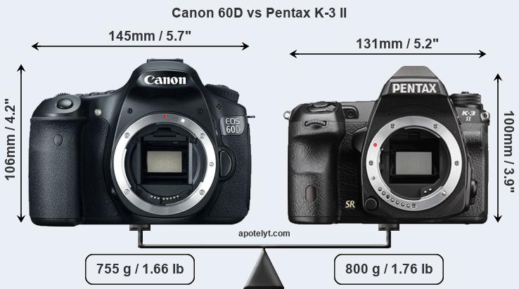 Size Canon 60D vs Pentax K-3 II