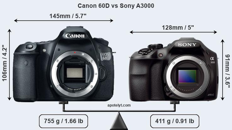 Size Canon 60D vs Sony A3000