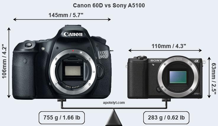 Size Canon 60D vs Sony A5100