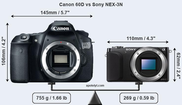 Size Canon 60D vs Sony NEX-3N