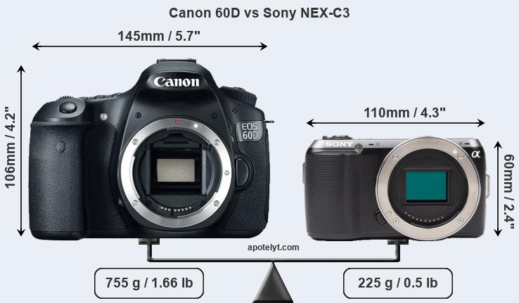 Size Canon 60D vs Sony NEX-C3