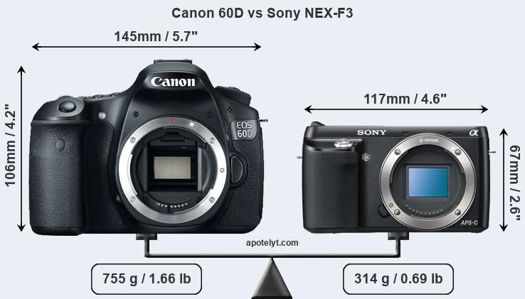 Size Canon 60D vs Sony NEX-F3