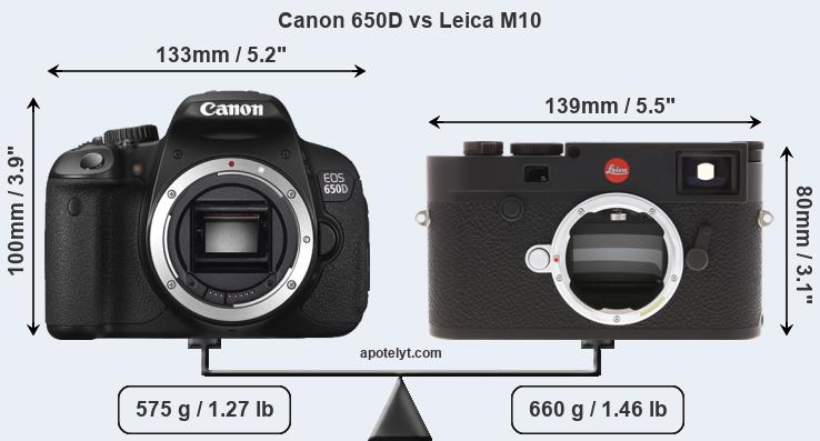 Size Canon 650D vs Leica M10