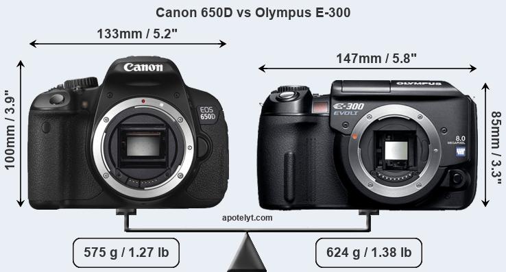 Size Canon 650D vs Olympus E-300