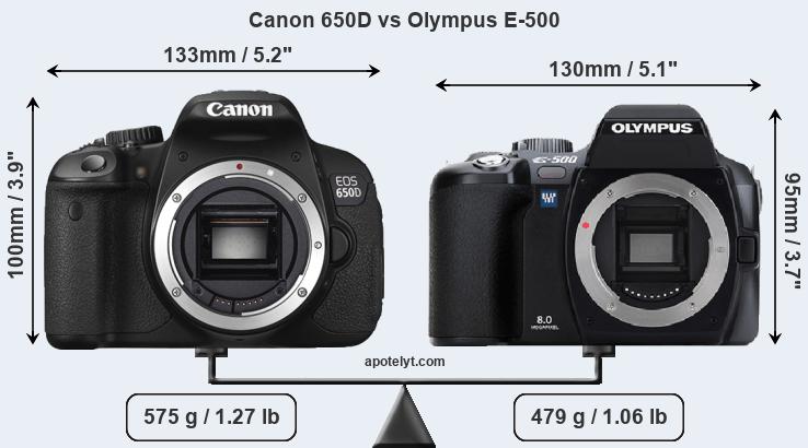 Size Canon 650D vs Olympus E-500