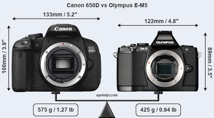 Size Canon 650D vs Olympus E-M5