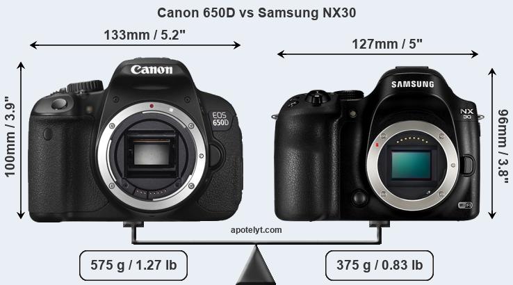 Size Canon 650D vs Samsung NX30
