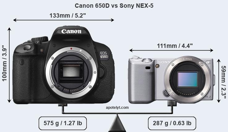 Size Canon 650D vs Sony NEX-5