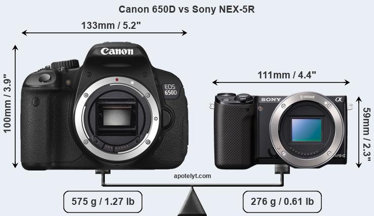 Size Canon 650D vs Sony NEX-5R