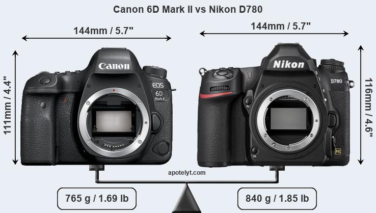 Size Canon 6D Mark II vs Nikon D780