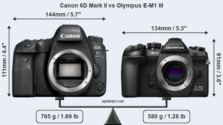 Size Canon 6D Mark II vs Olympus E-M1 III