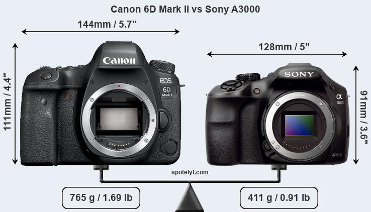 Size Canon 6D Mark II vs Sony A3000