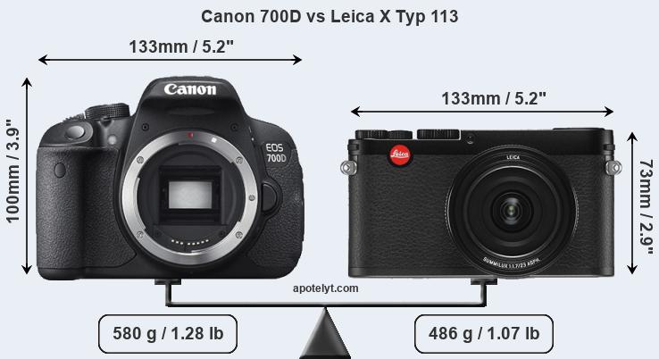 Size Canon 700D vs Leica X Typ 113