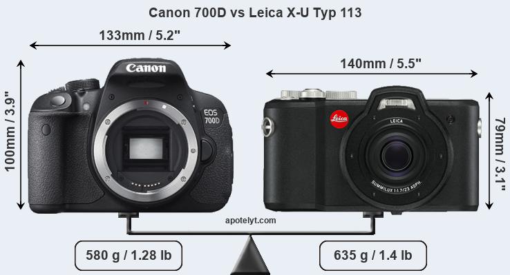 Size Canon 700D vs Leica X-U Typ 113