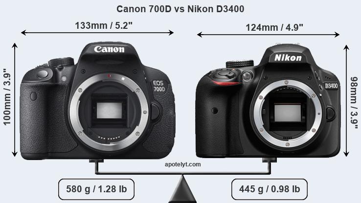 Size Canon 700D vs Nikon D3400