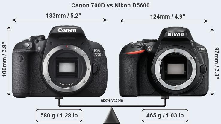 Size Canon 700D vs Nikon D5600