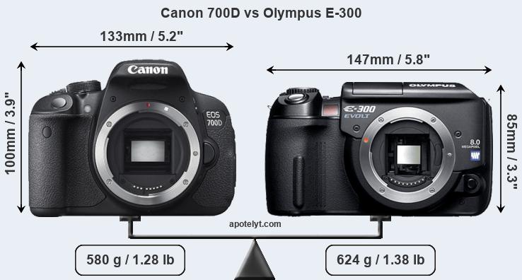 Size Canon 700D vs Olympus E-300