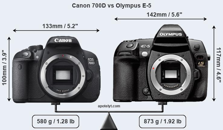 Size Canon 700D vs Olympus E-5