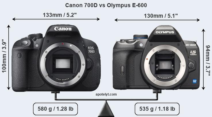Size Canon 700D vs Olympus E-600