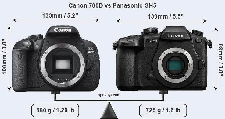 Size Canon 700D vs Panasonic GH5