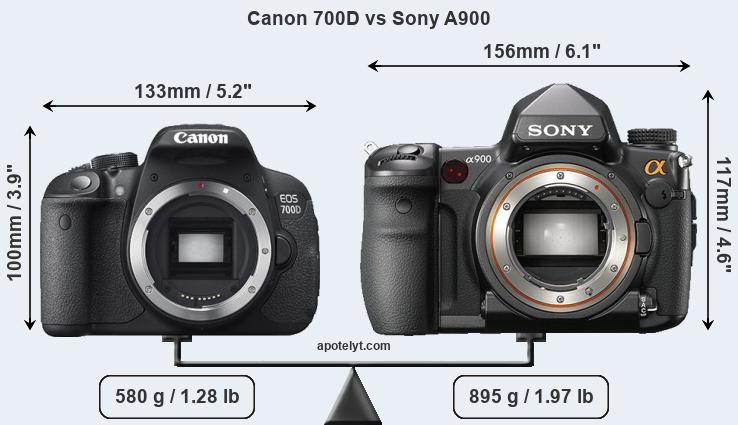 Size Canon 700D vs Sony A900