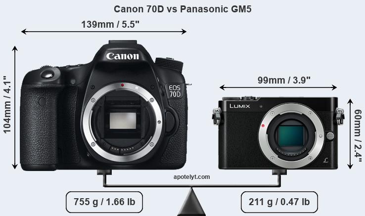 Size Canon 70D vs Panasonic GM5