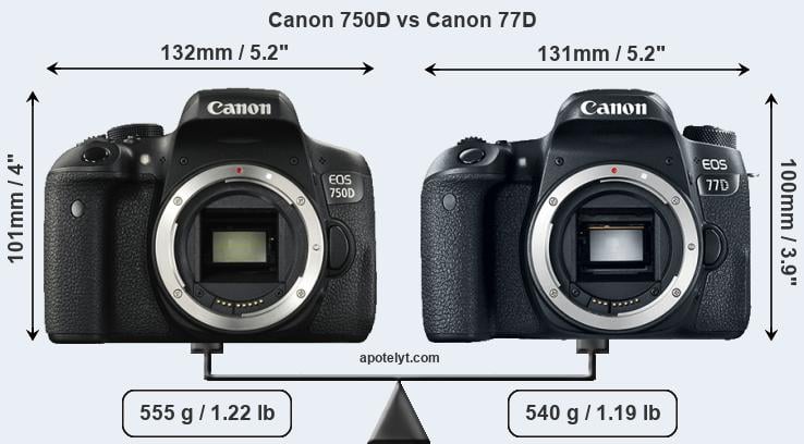 Size Canon 750D vs Canon 77D