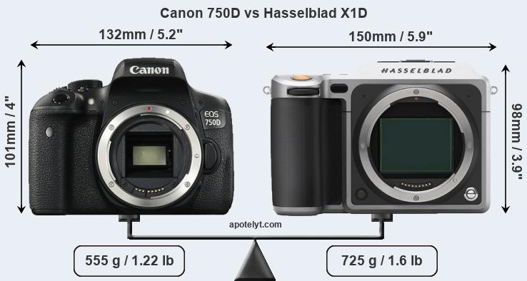 Size Canon 750D vs Hasselblad X1D