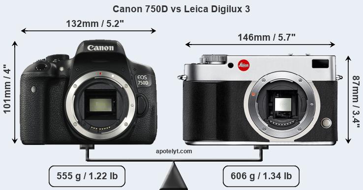 Size Canon 750D vs Leica Digilux 3